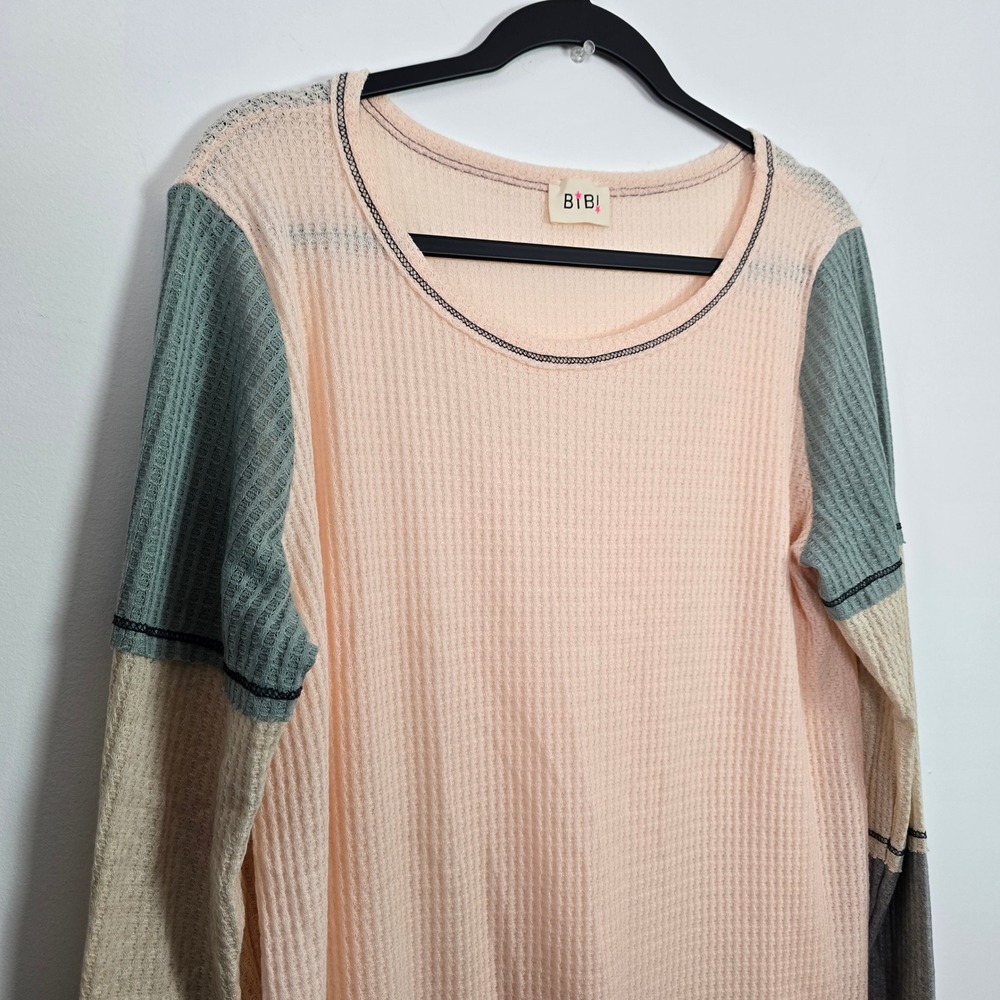 BIBI Waffle Knit Top Women XL Peach Colorblock Thermal PastelStreetwear Gorpcore - Picture 3 of 11